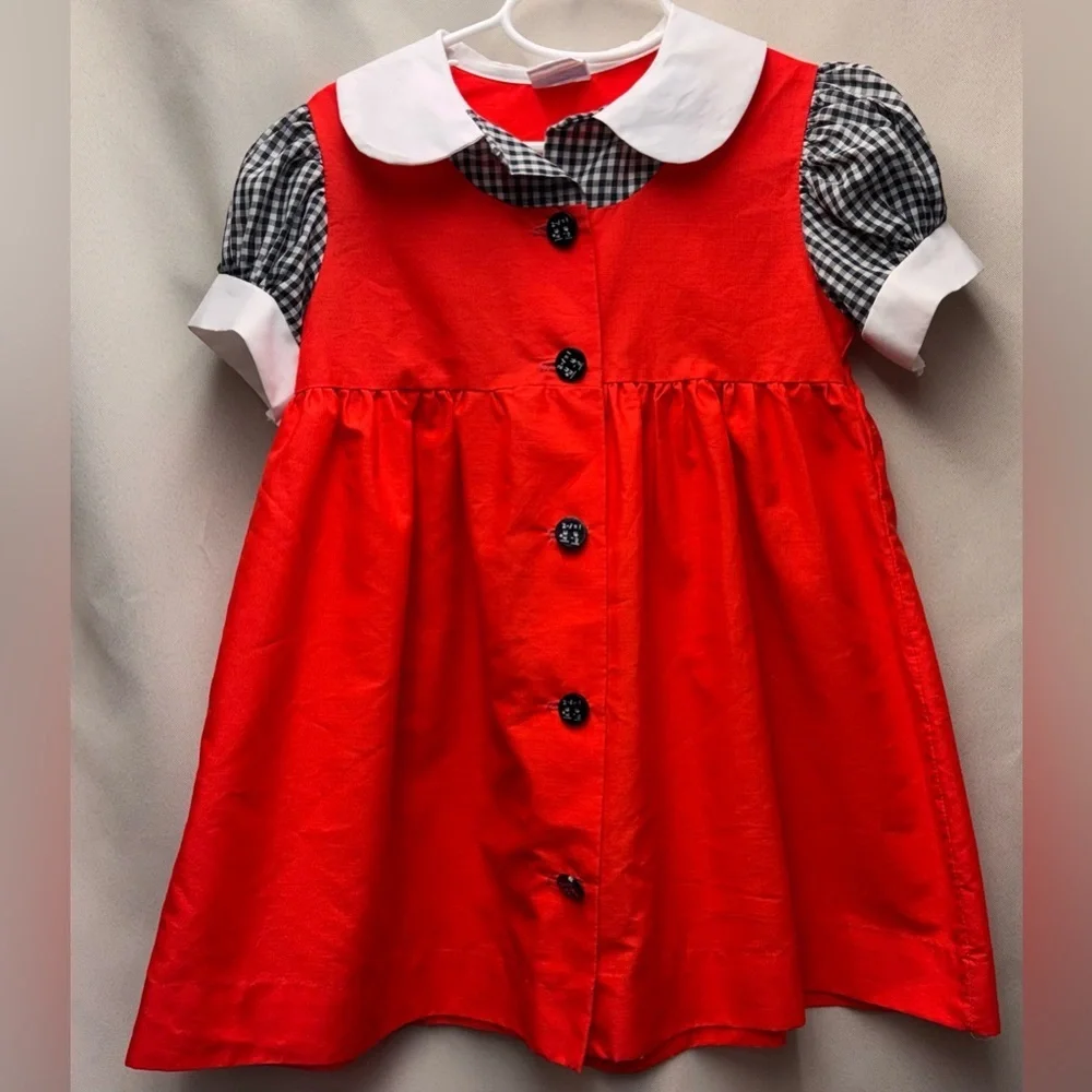 Cinderella 1960s Peter Pan Collar Red Dress with Black and White Plaid Sleeves
